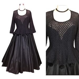 vintage 1950s Oleg Cassini fit and flare party dress nude illusion fishnet full